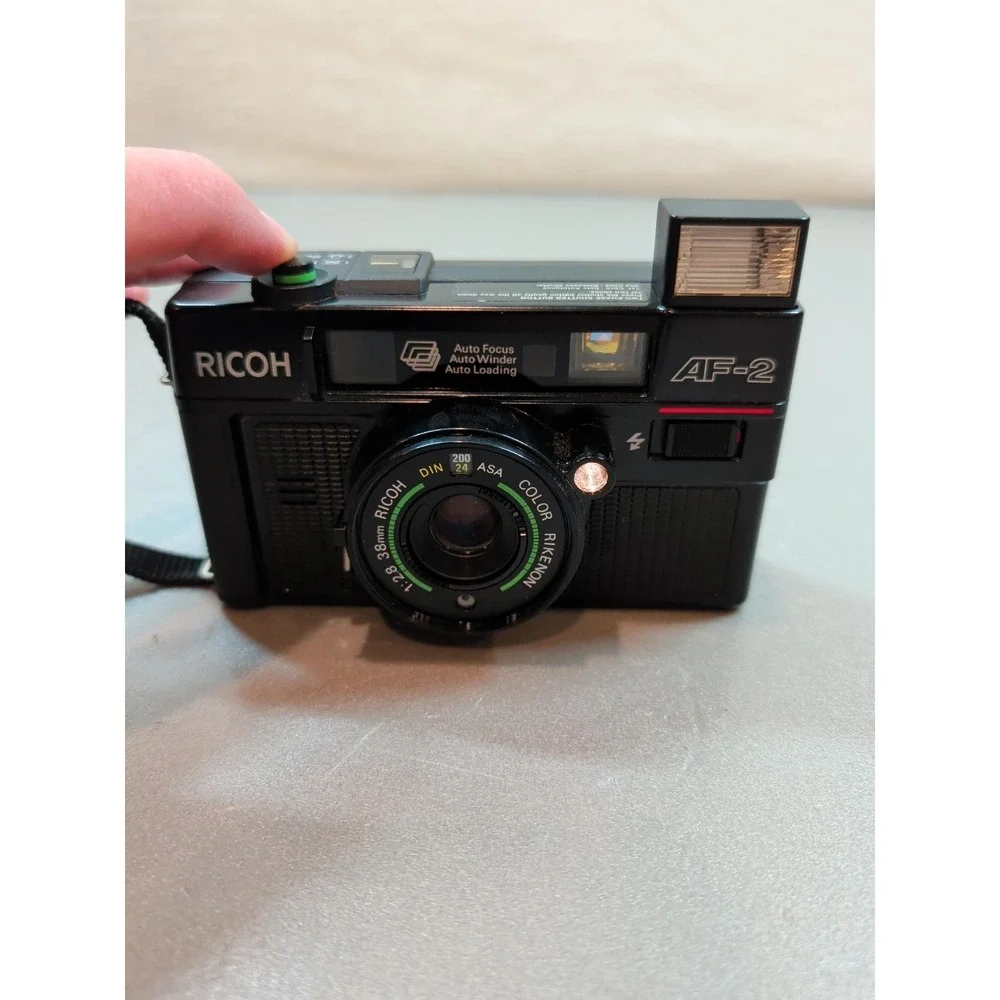 Ricoh AF-2 35mm Film Camera 38mm f2.8 Rikenon Lens Auto Focus Vtg Japan Black